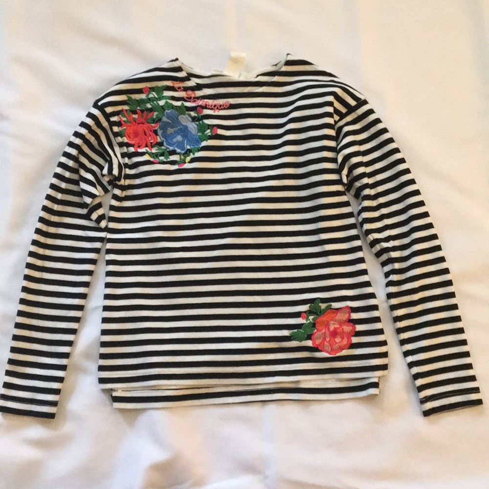 H&M Flower Stitching Striped Sweater Size S